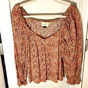 Pink floral universal thread long sleeved vneck blouse